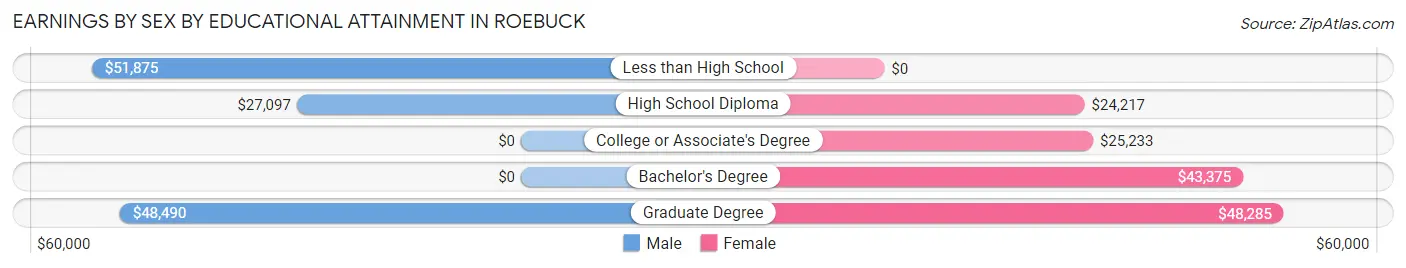 Earnings by Sex by Educational Attainment in Roebuck