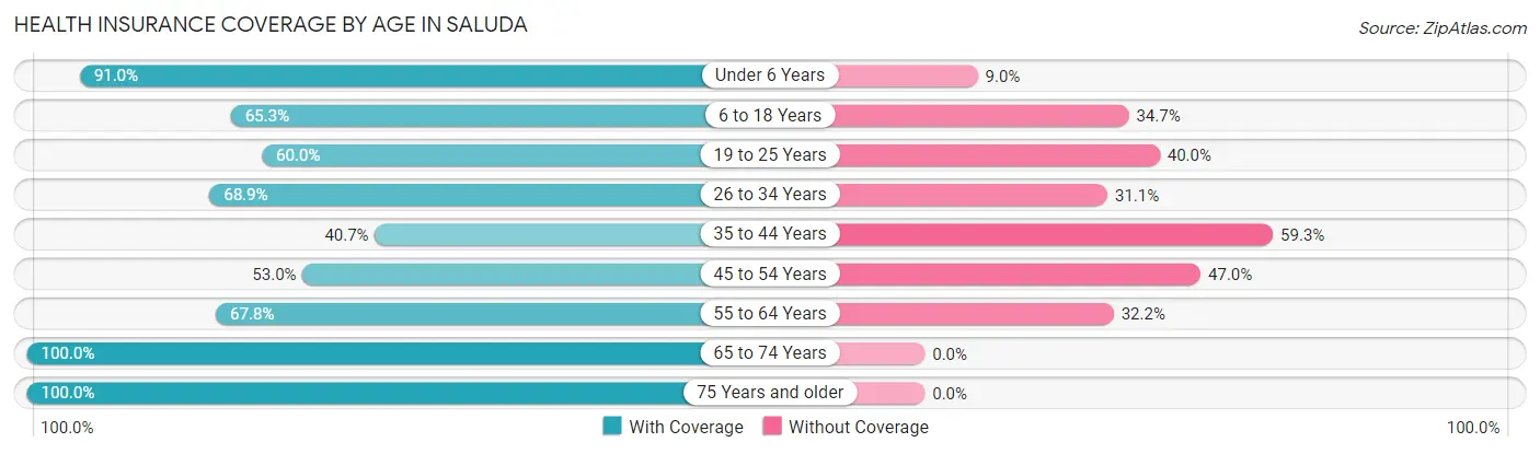 Health Insurance Coverage by Age in Saluda
