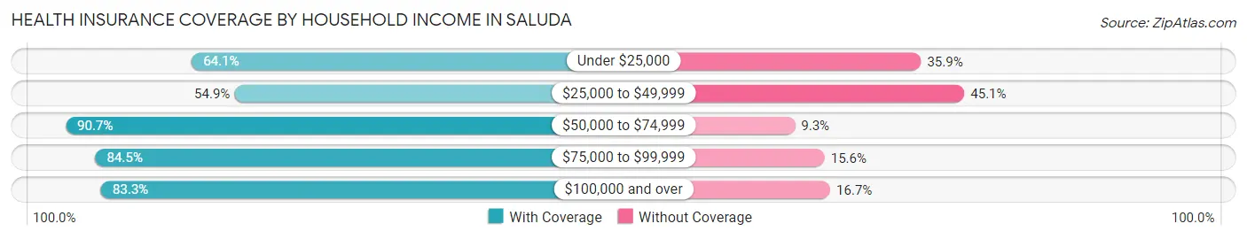 Health Insurance Coverage by Household Income in Saluda