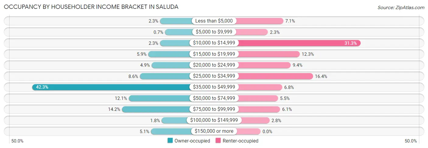 Occupancy by Householder Income Bracket in Saluda