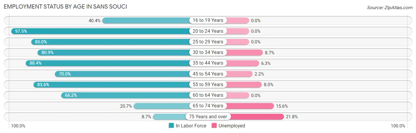 Employment Status by Age in Sans Souci