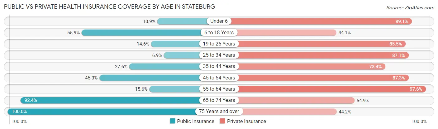 Public vs Private Health Insurance Coverage by Age in Stateburg