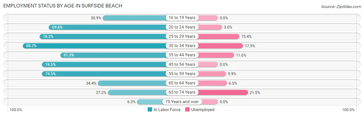 Employment Status by Age in Surfside Beach