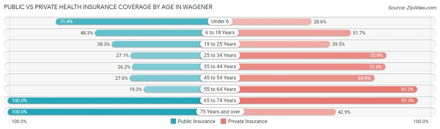 Public vs Private Health Insurance Coverage by Age in Wagener