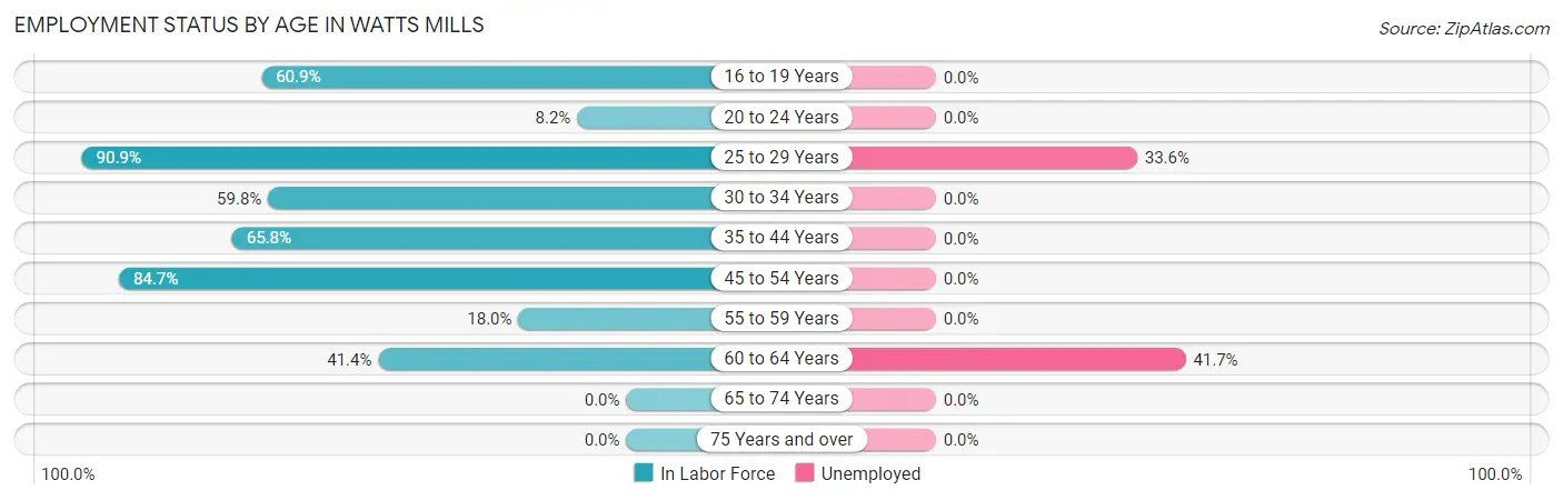 Employment Status by Age in Watts Mills
