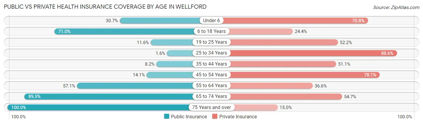 Public vs Private Health Insurance Coverage by Age in Wellford