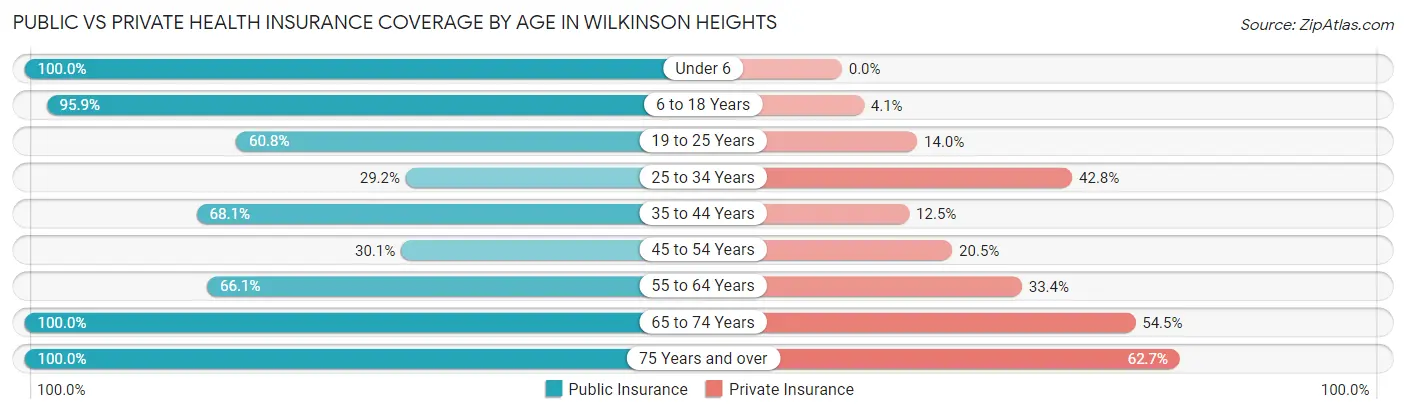 Public vs Private Health Insurance Coverage by Age in Wilkinson Heights