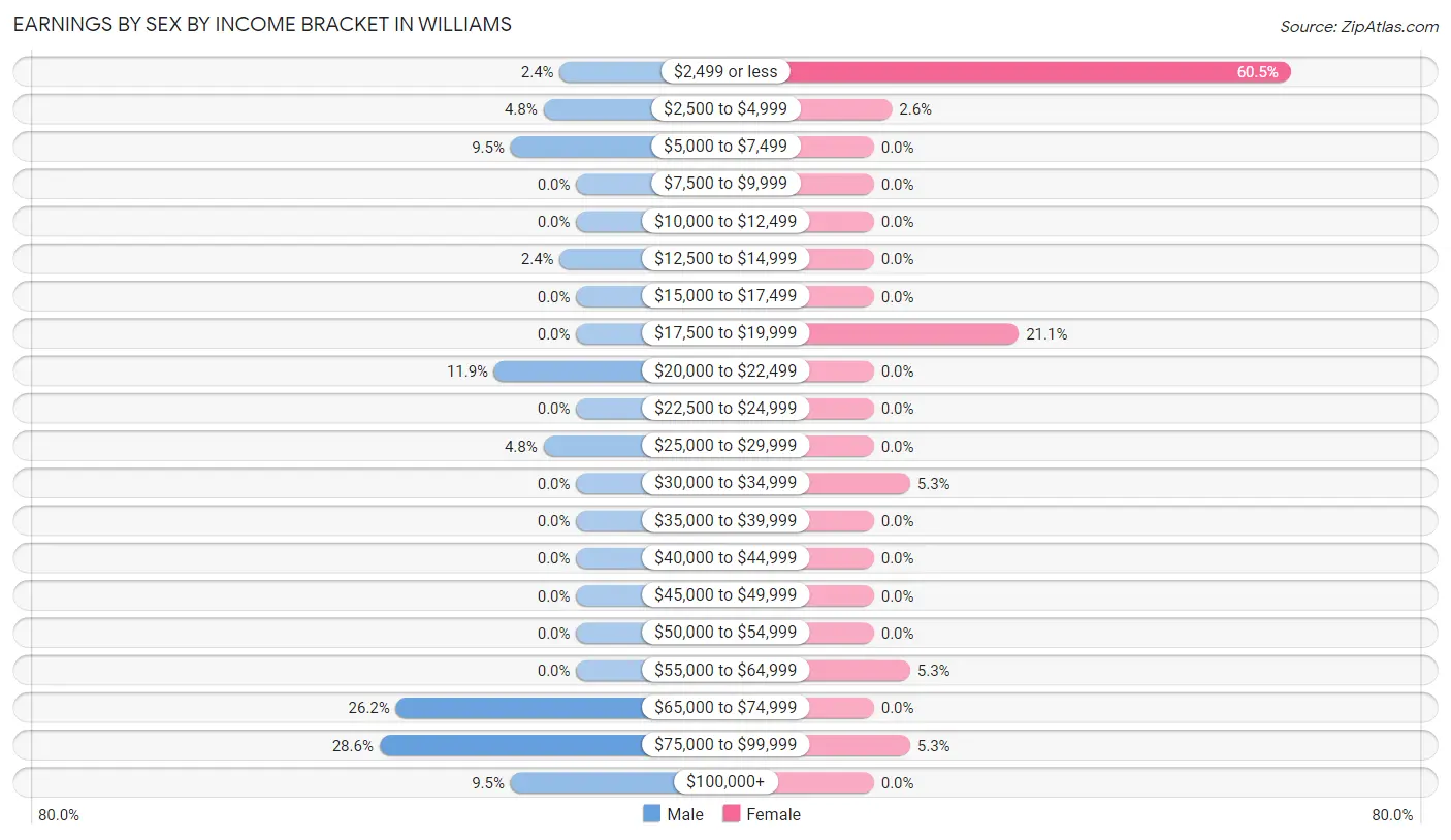 Earnings by Sex by Income Bracket in Williams