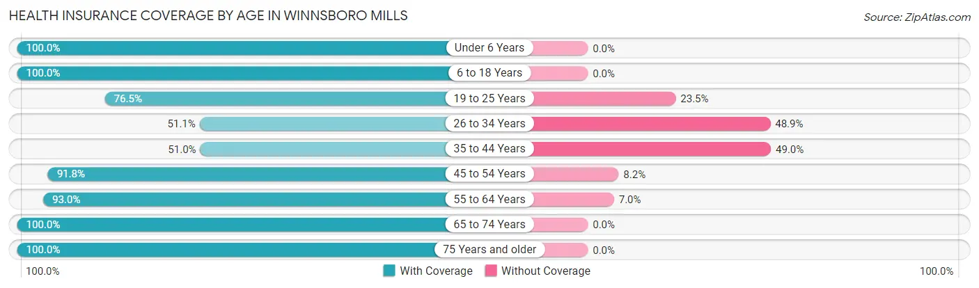 Health Insurance Coverage by Age in Winnsboro Mills