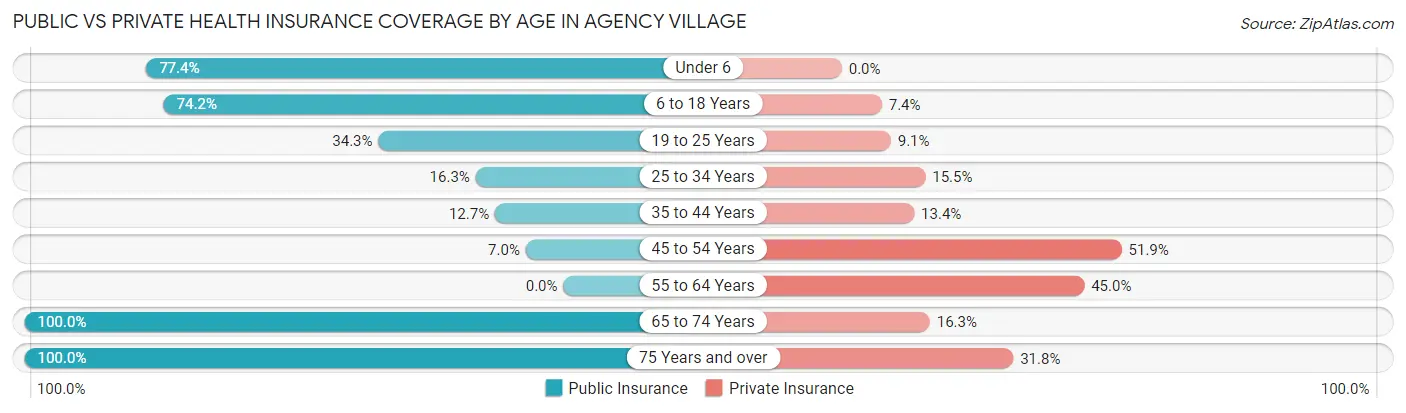 Public vs Private Health Insurance Coverage by Age in Agency Village