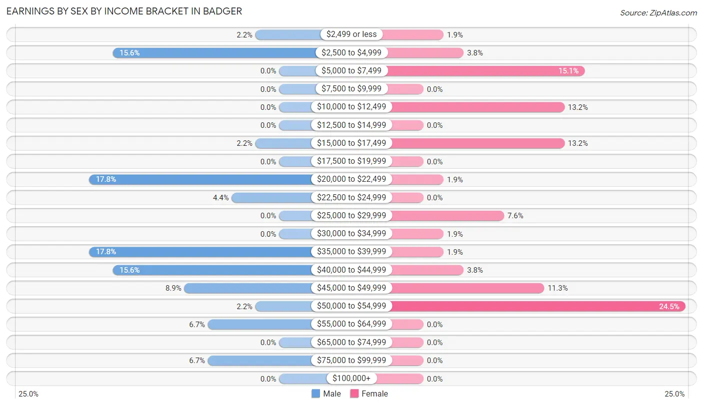 Earnings by Sex by Income Bracket in Badger