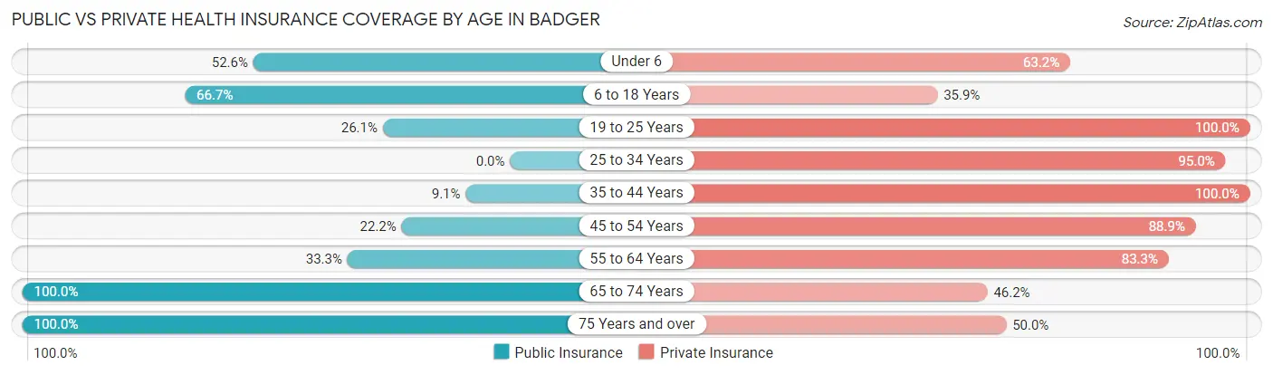 Public vs Private Health Insurance Coverage by Age in Badger