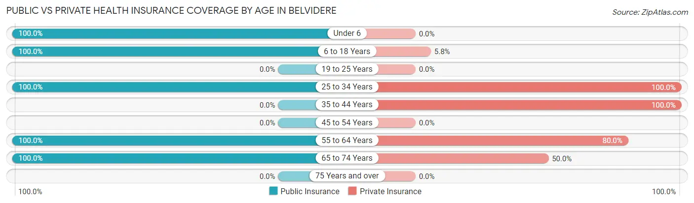 Public vs Private Health Insurance Coverage by Age in Belvidere