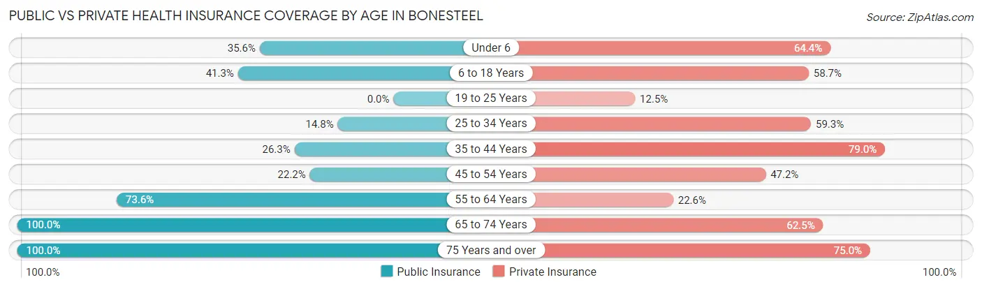 Public vs Private Health Insurance Coverage by Age in Bonesteel