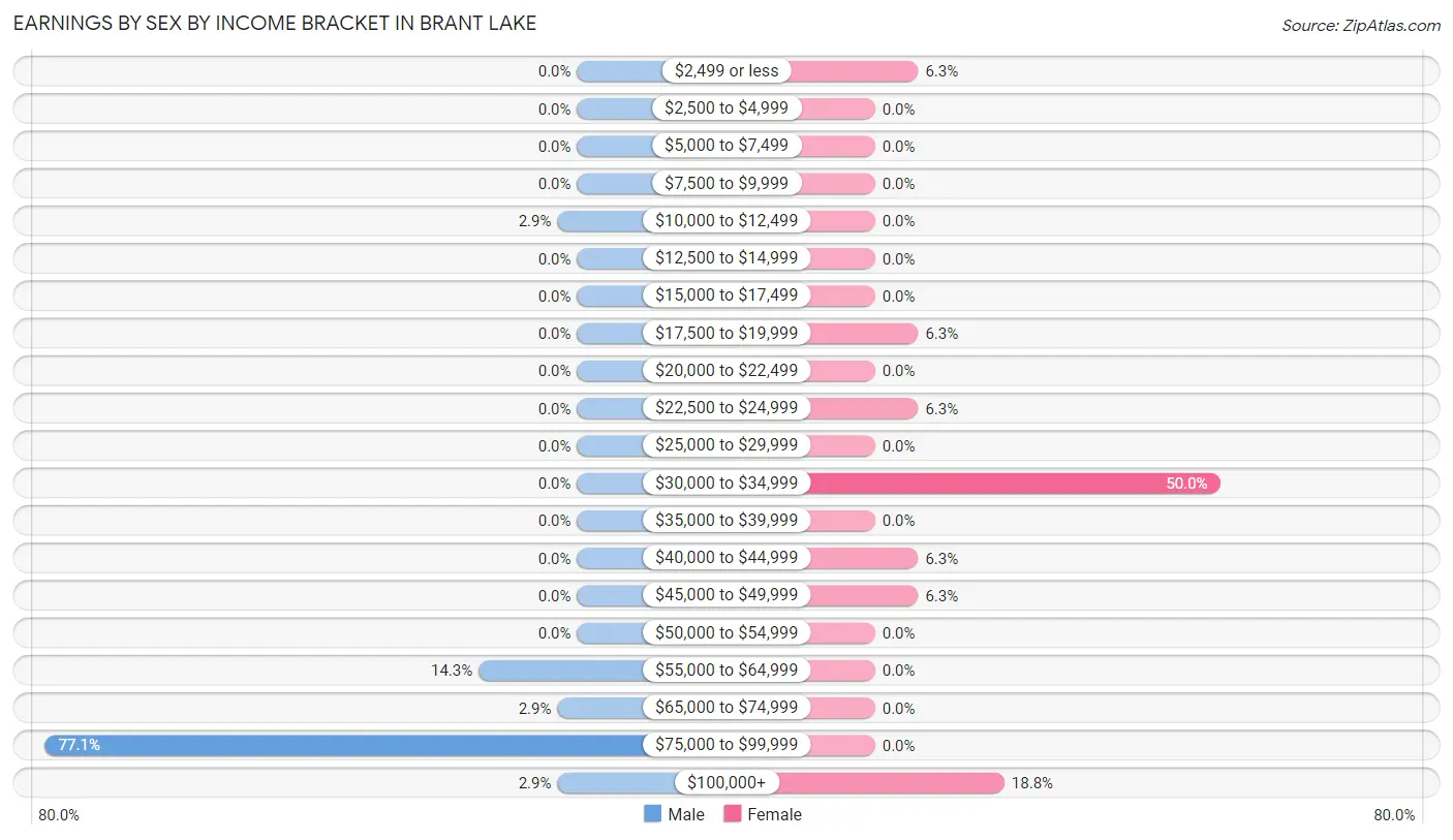 Earnings by Sex by Income Bracket in Brant Lake