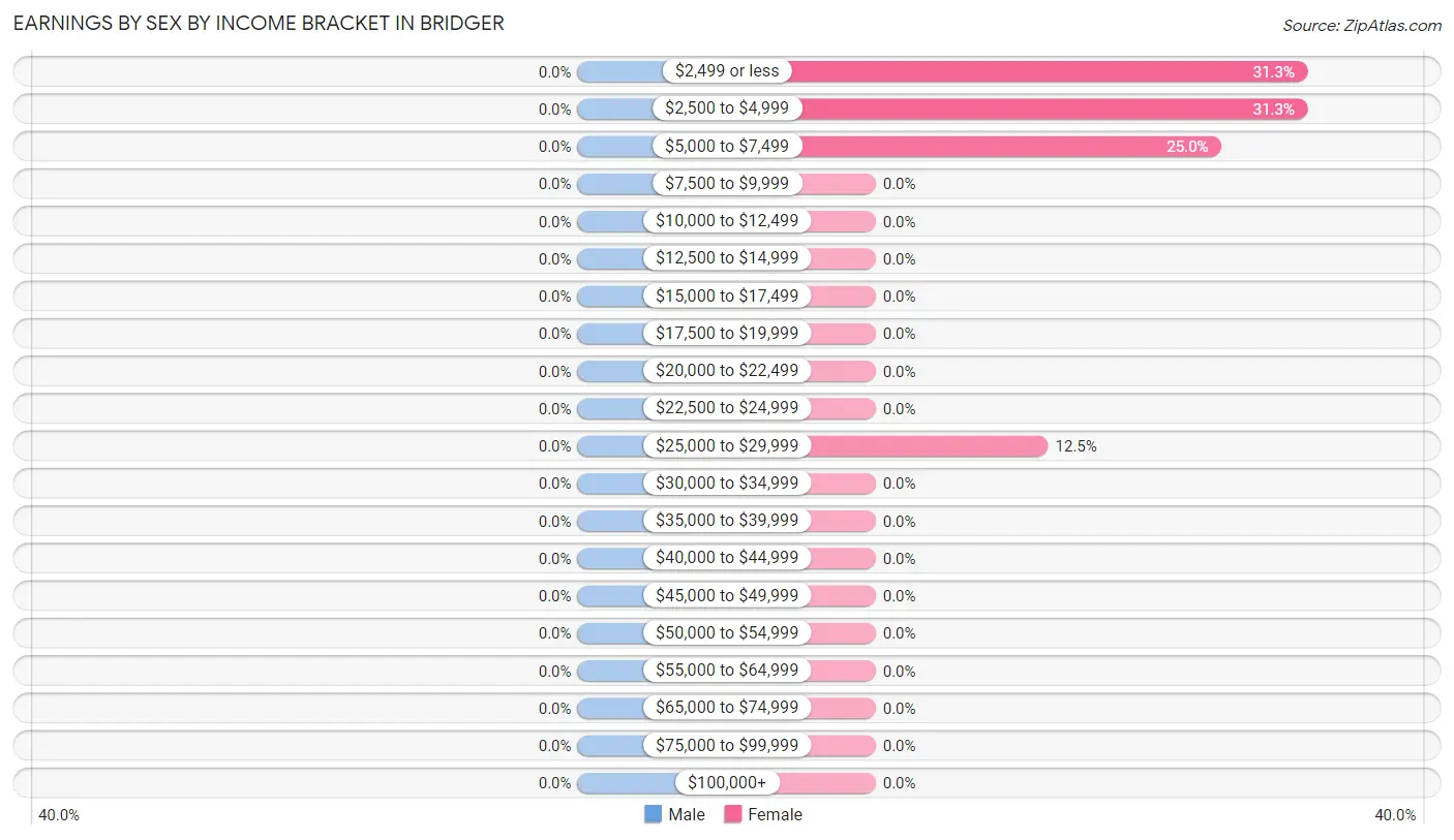 Earnings by Sex by Income Bracket in Bridger