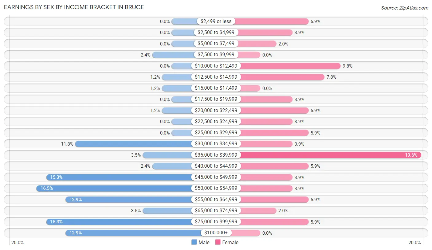 Earnings by Sex by Income Bracket in Bruce