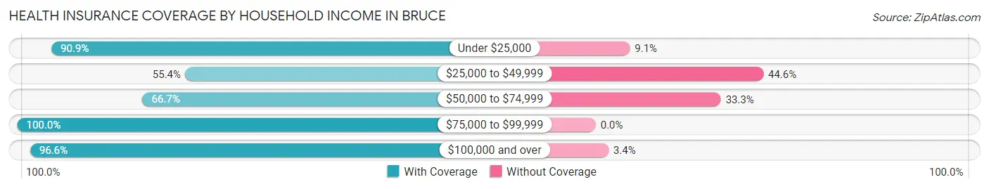Health Insurance Coverage by Household Income in Bruce