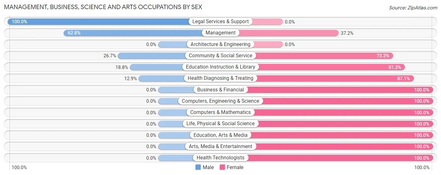 Management, Business, Science and Arts Occupations by Sex in De Smet