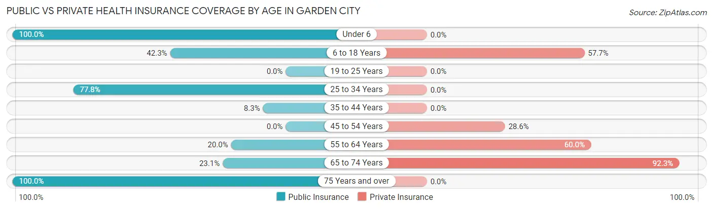 Public vs Private Health Insurance Coverage by Age in Garden City