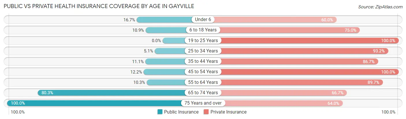 Public vs Private Health Insurance Coverage by Age in Gayville