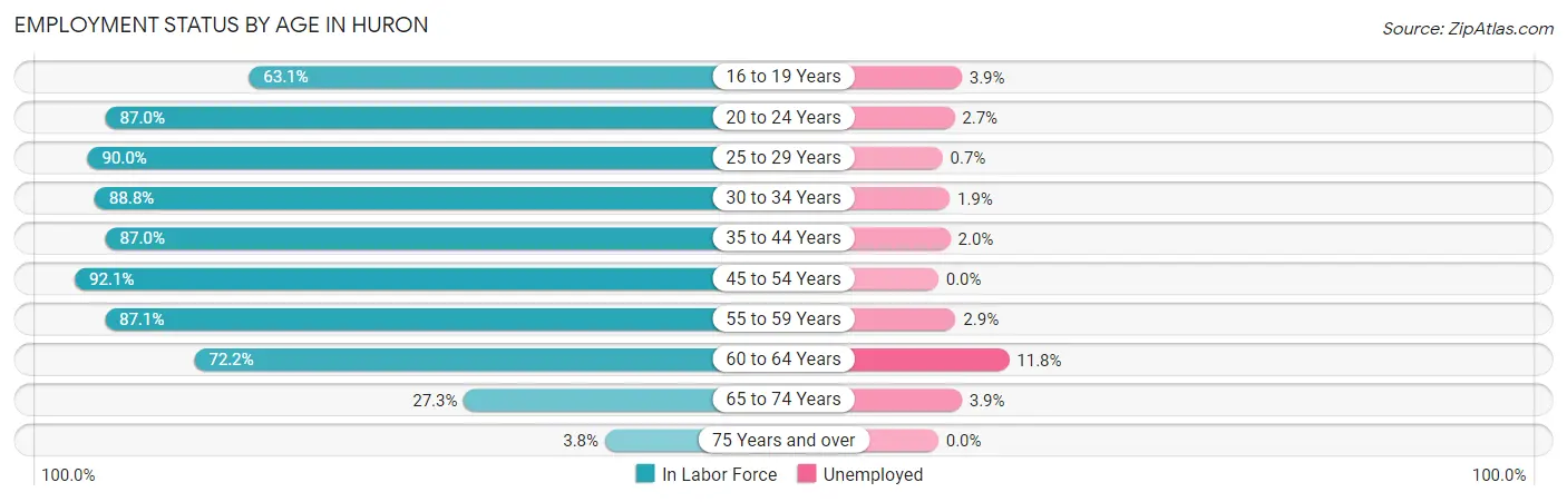 Employment Status by Age in Huron