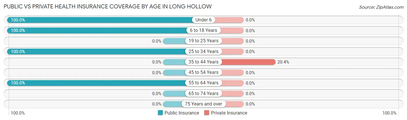 Public vs Private Health Insurance Coverage by Age in Long Hollow