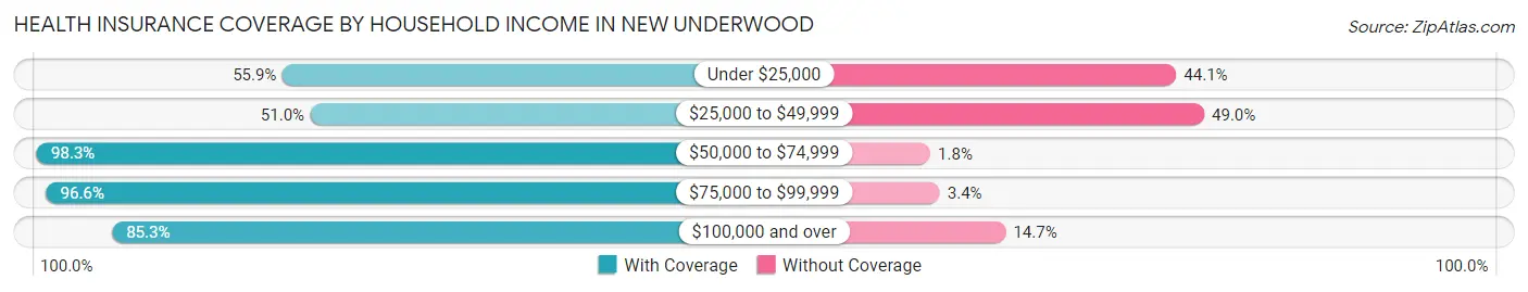 Health Insurance Coverage by Household Income in New Underwood