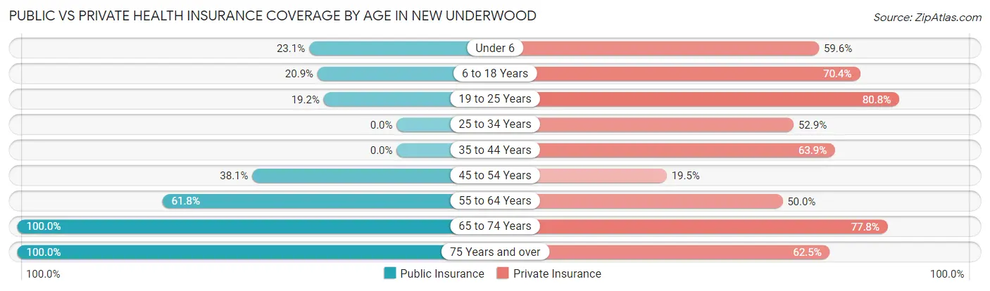 Public vs Private Health Insurance Coverage by Age in New Underwood