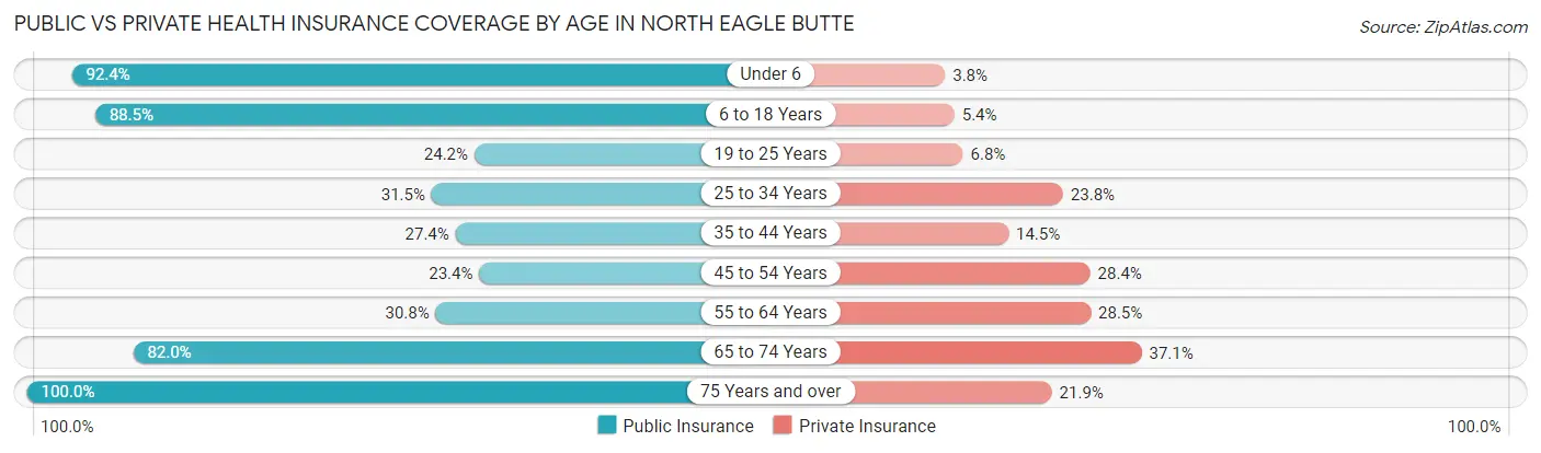 Public vs Private Health Insurance Coverage by Age in North Eagle Butte
