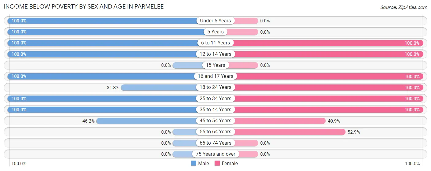 Income Below Poverty by Sex and Age in Parmelee