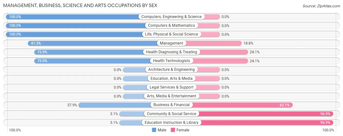 Management, Business, Science and Arts Occupations by Sex in Pine Lakes Addition