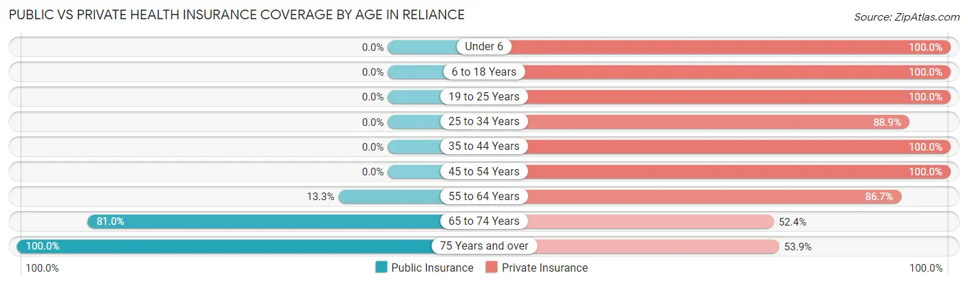 Public vs Private Health Insurance Coverage by Age in Reliance