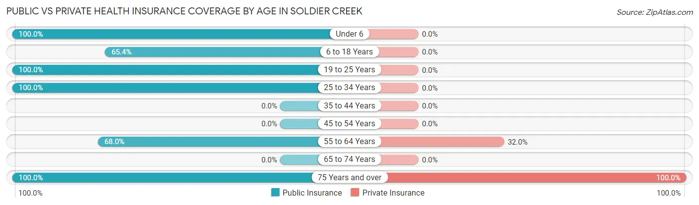 Public vs Private Health Insurance Coverage by Age in Soldier Creek