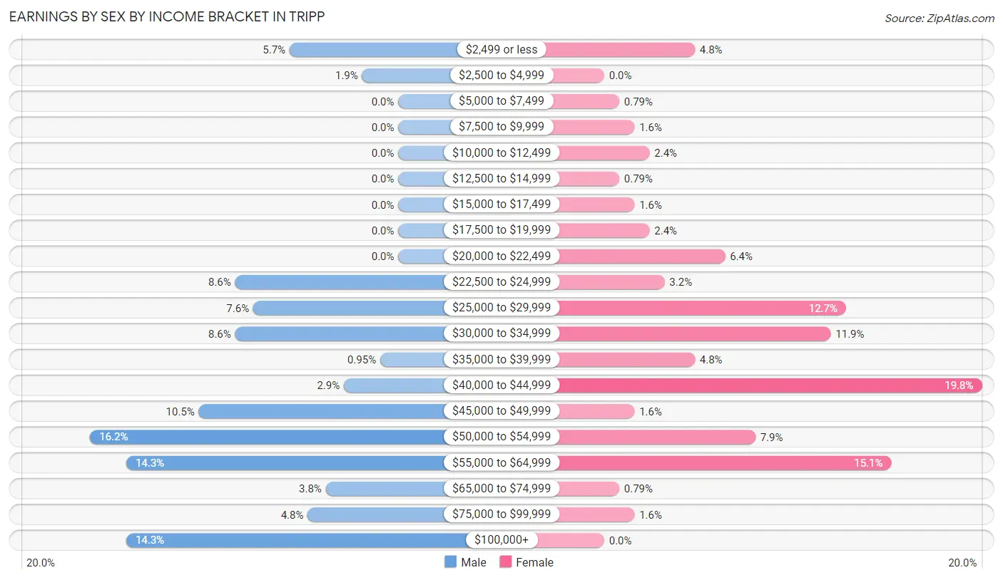 Earnings by Sex by Income Bracket in Tripp