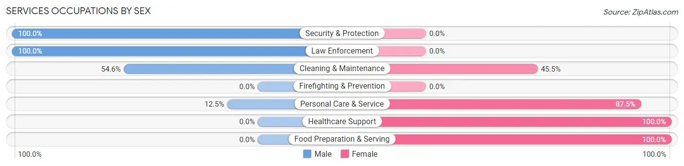 Services Occupations by Sex in Warner