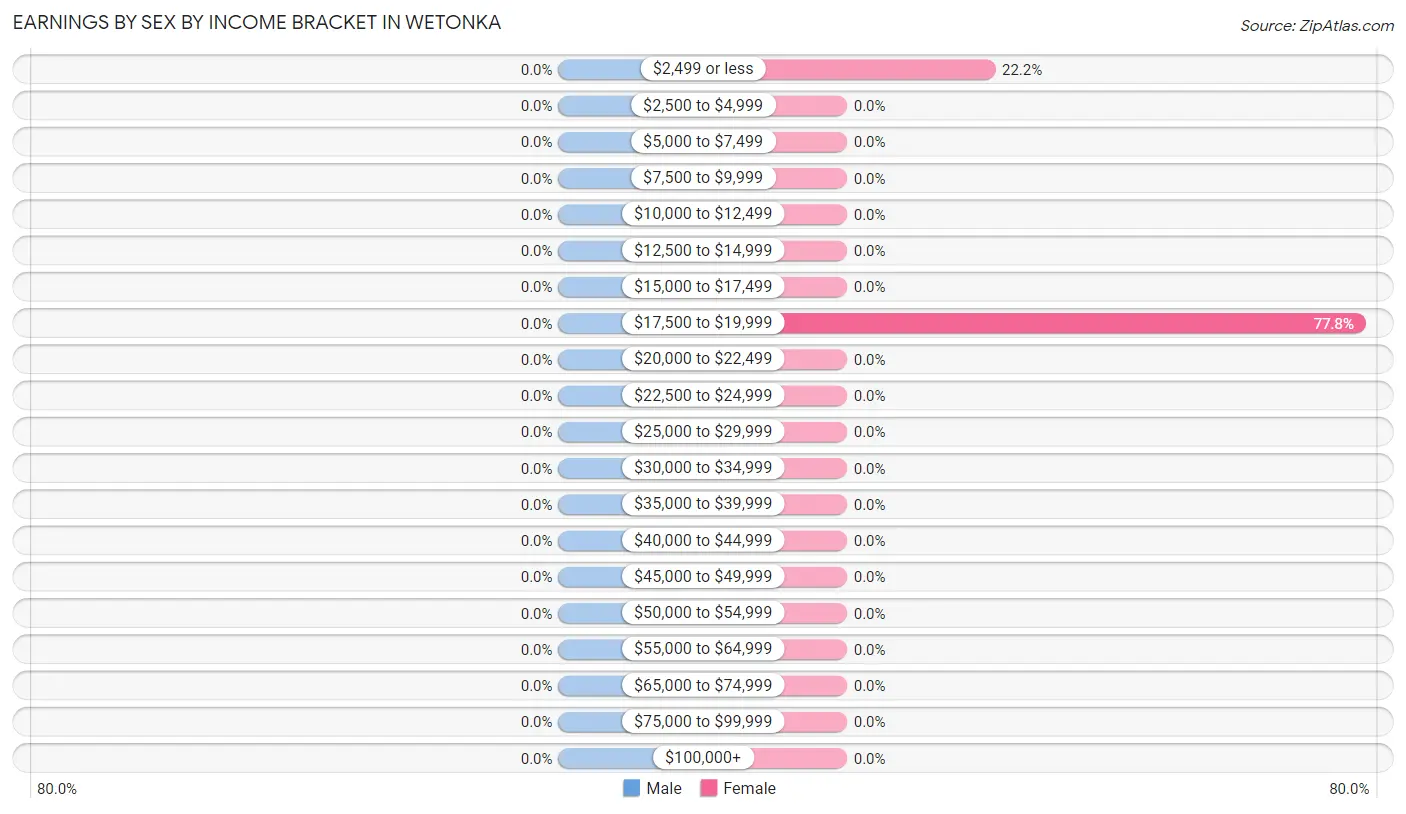 Earnings by Sex by Income Bracket in Wetonka