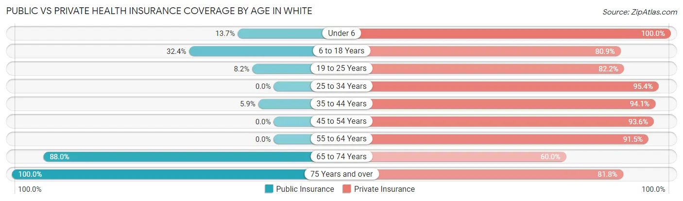 Public vs Private Health Insurance Coverage by Age in White