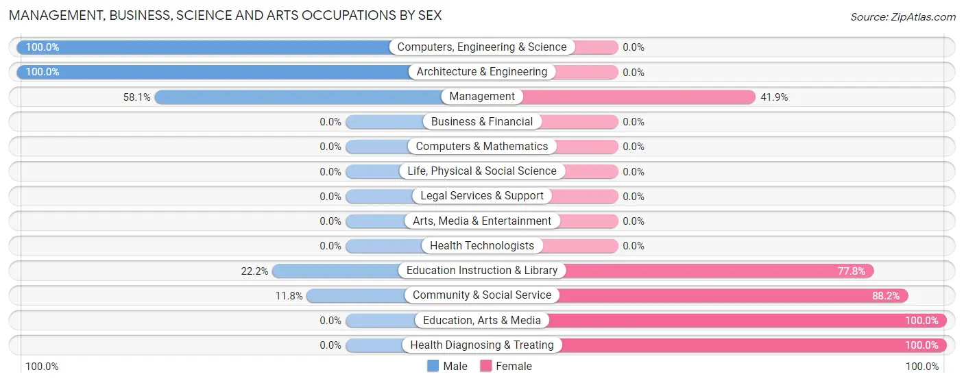 Management, Business, Science and Arts Occupations by Sex in Beersheba Springs