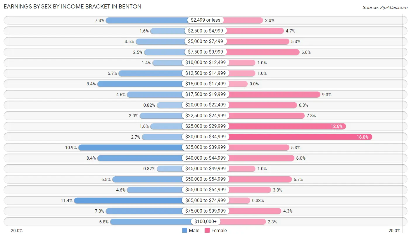 Earnings by Sex by Income Bracket in Benton