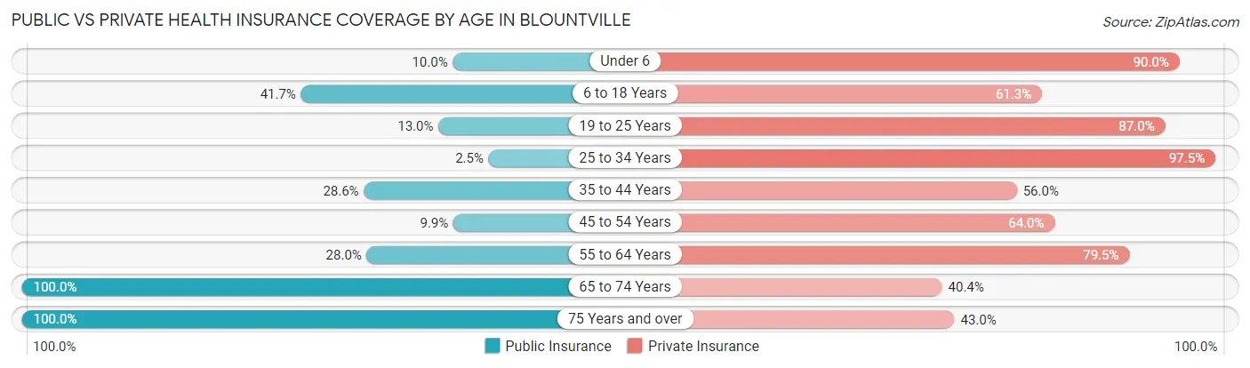 Public vs Private Health Insurance Coverage by Age in Blountville