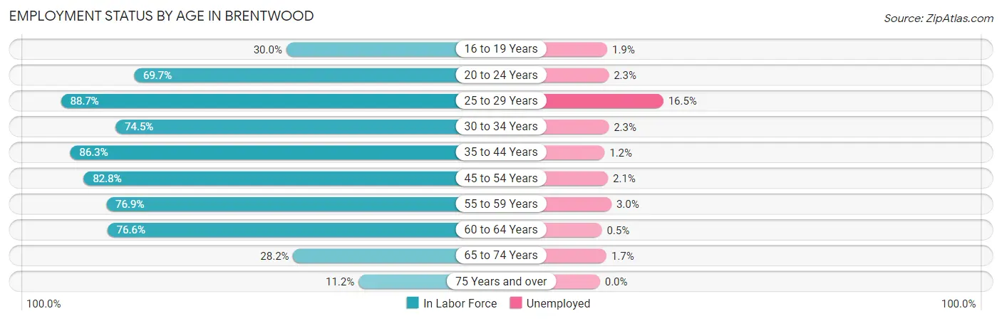 Employment Status by Age in Brentwood