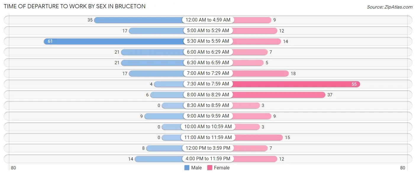 Time of Departure to Work by Sex in Bruceton