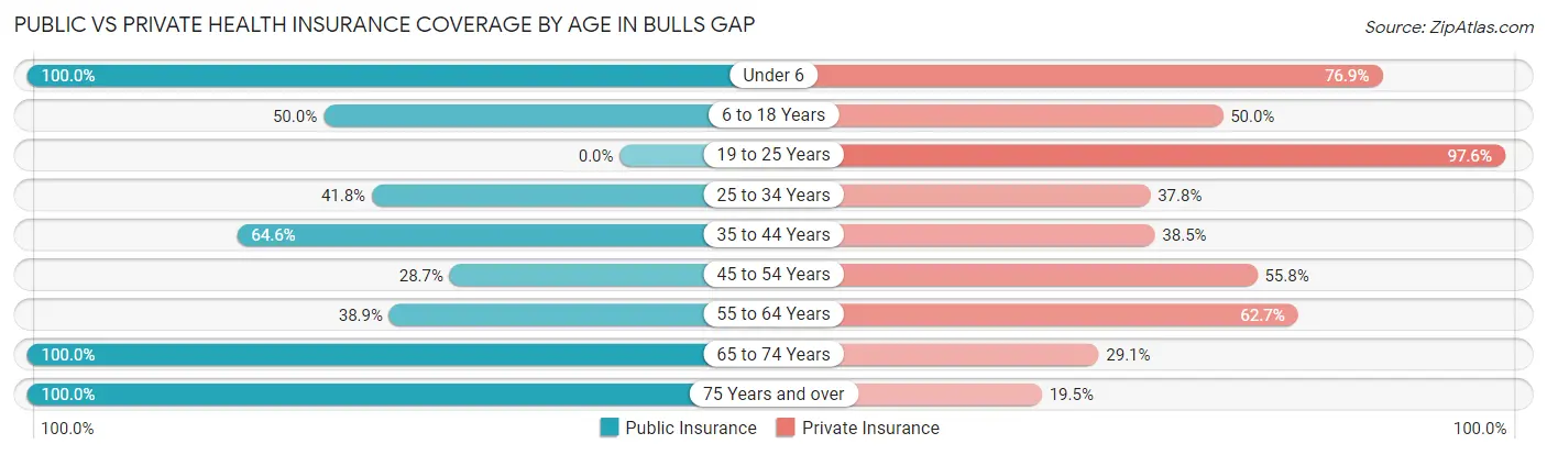 Public vs Private Health Insurance Coverage by Age in Bulls Gap