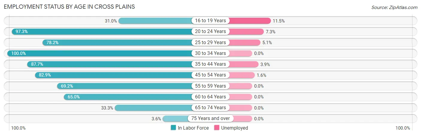 Employment Status by Age in Cross Plains