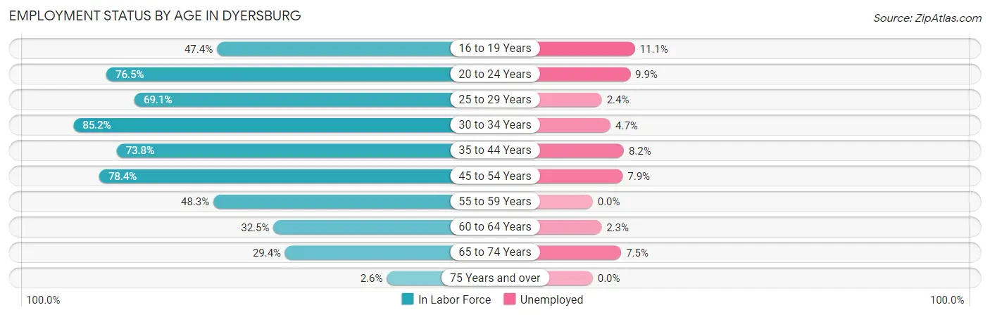 Employment Status by Age in Dyersburg