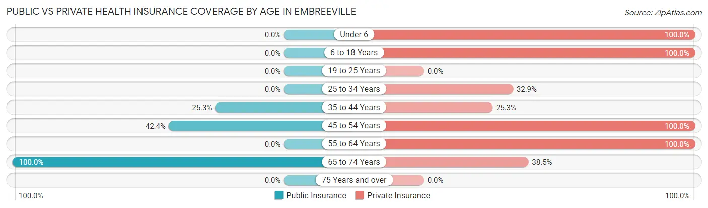 Public vs Private Health Insurance Coverage by Age in Embreeville