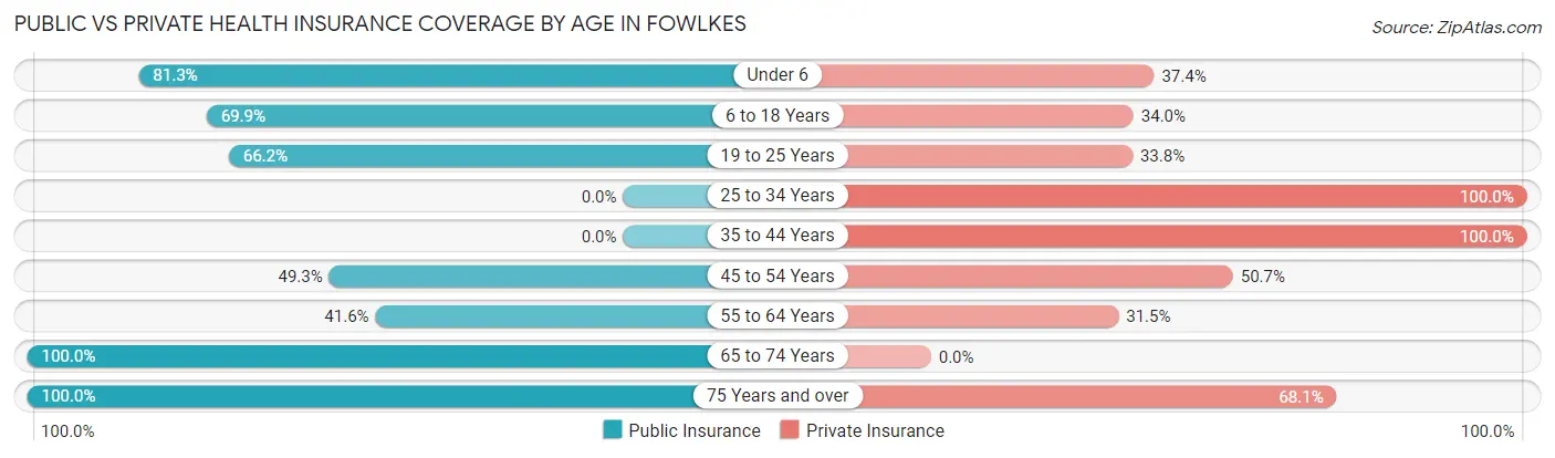 Public vs Private Health Insurance Coverage by Age in Fowlkes
