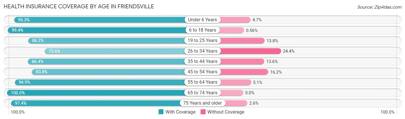 Health Insurance Coverage by Age in Friendsville