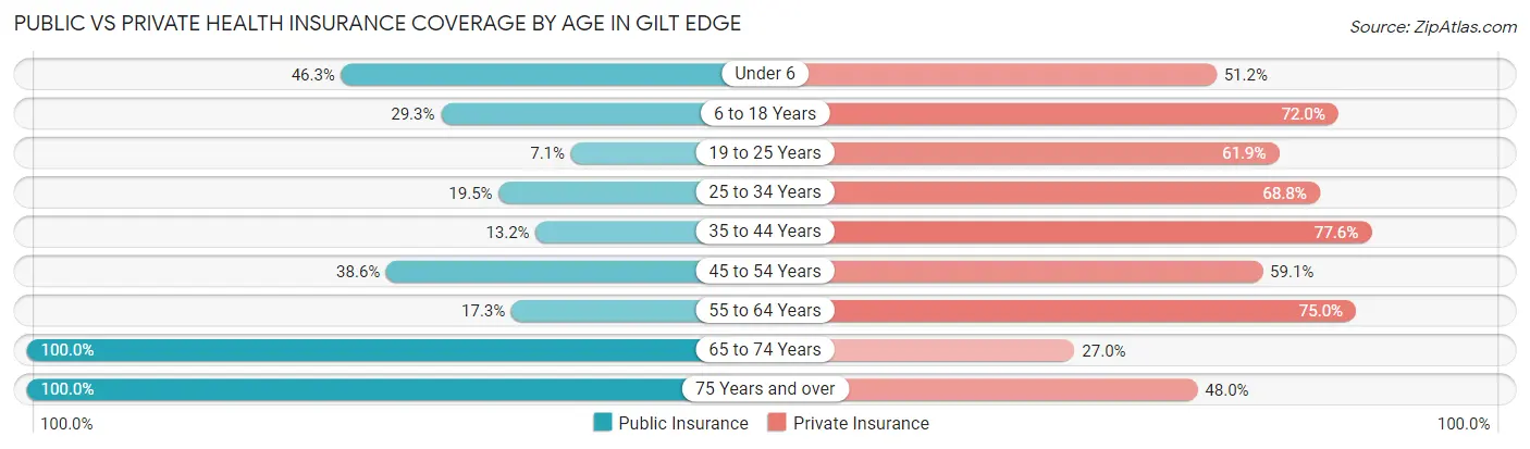 Public vs Private Health Insurance Coverage by Age in Gilt Edge
